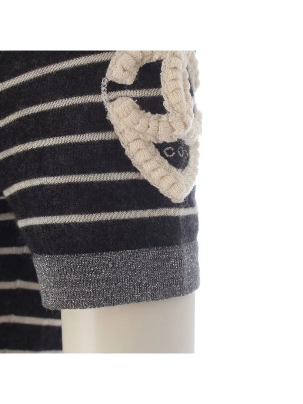 Chanel 09c Cashmere Silk Sleeve CC Logo Design Short Long Knit Dress Silver